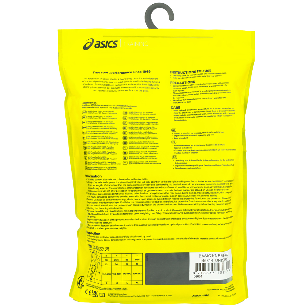 Наколенники ASICS Basic Kneepad, 146814-0001, р. XL, ПЭ, эластан, полиамид, ПУ, белые