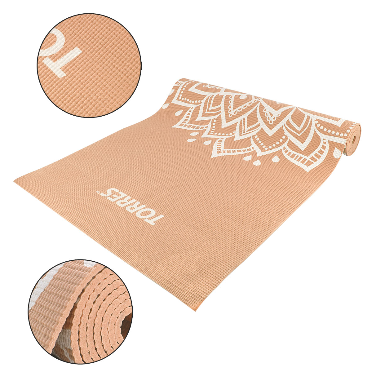 Коврик для йоги TORRES Relax 4, YL12224P, PVC 4 мм, нескользящее покрытие, пудровый