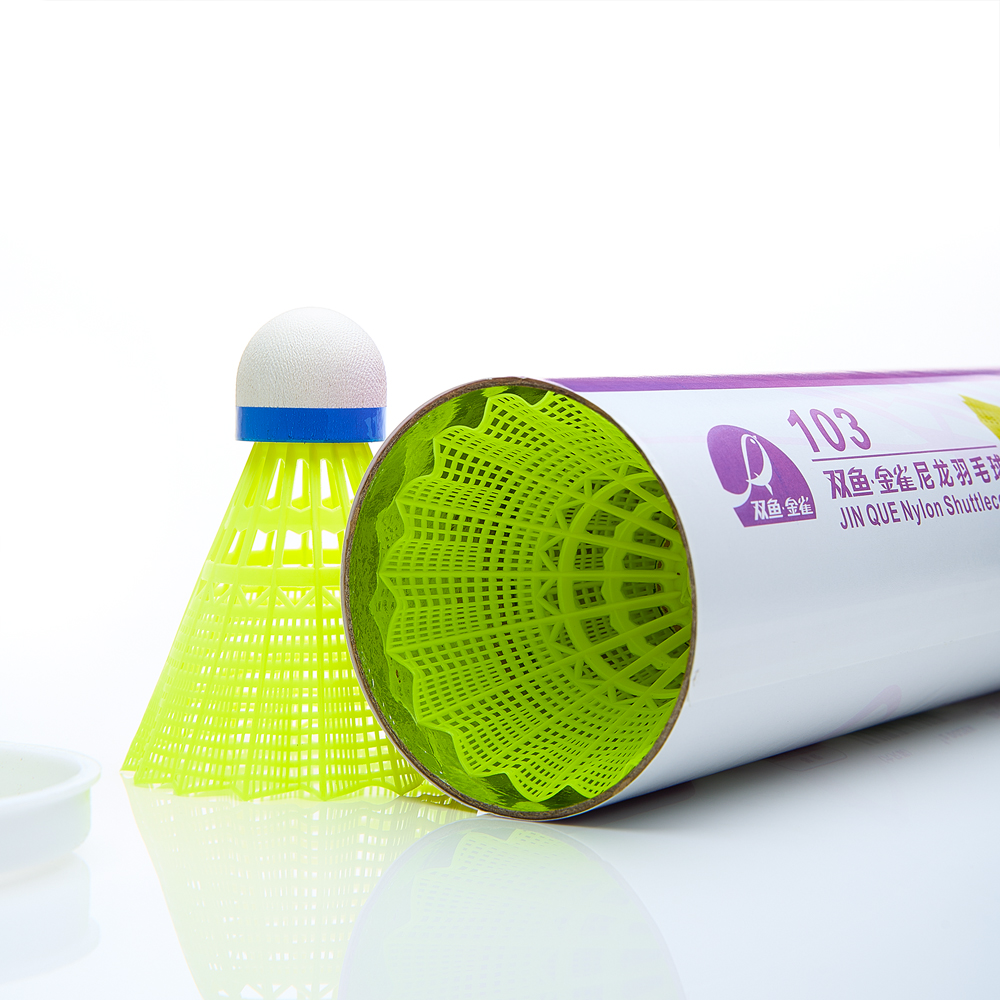 Воланы для бадминтона DOUBLE FISH JINQUE 103y ( нейлон/пробка),  уп.6 шт. сред.скор., желтый