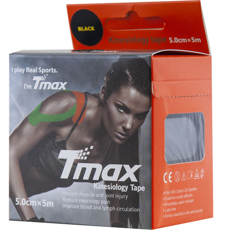 Тейп кинезиологический Tmax Extra Sticky Black (5 см x 5 м), 423143, черный