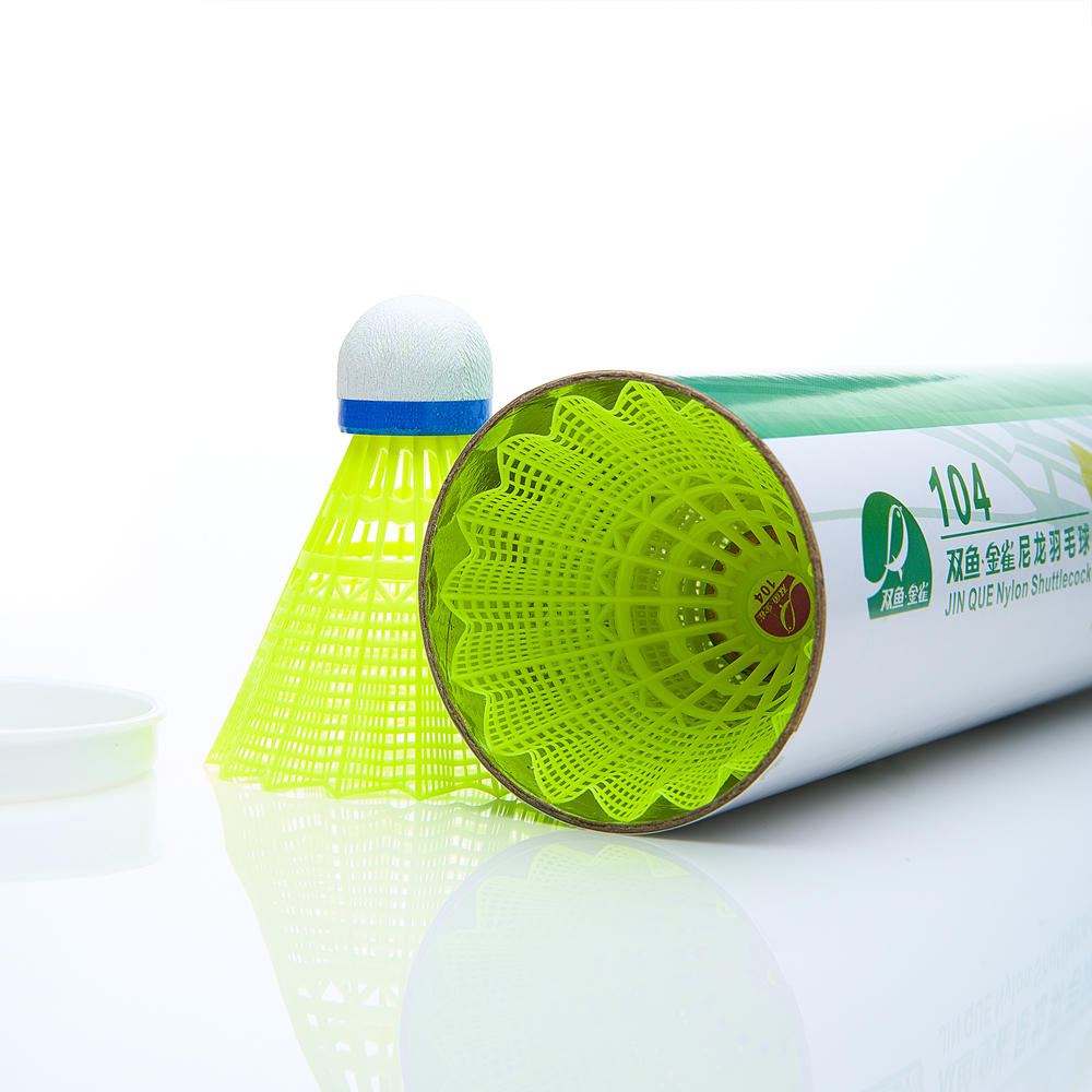 Воланы для бадминтона DOUBLE FISH JINQUE 104y ( нейлон),  уп.6 шт, сред.скор., желтый