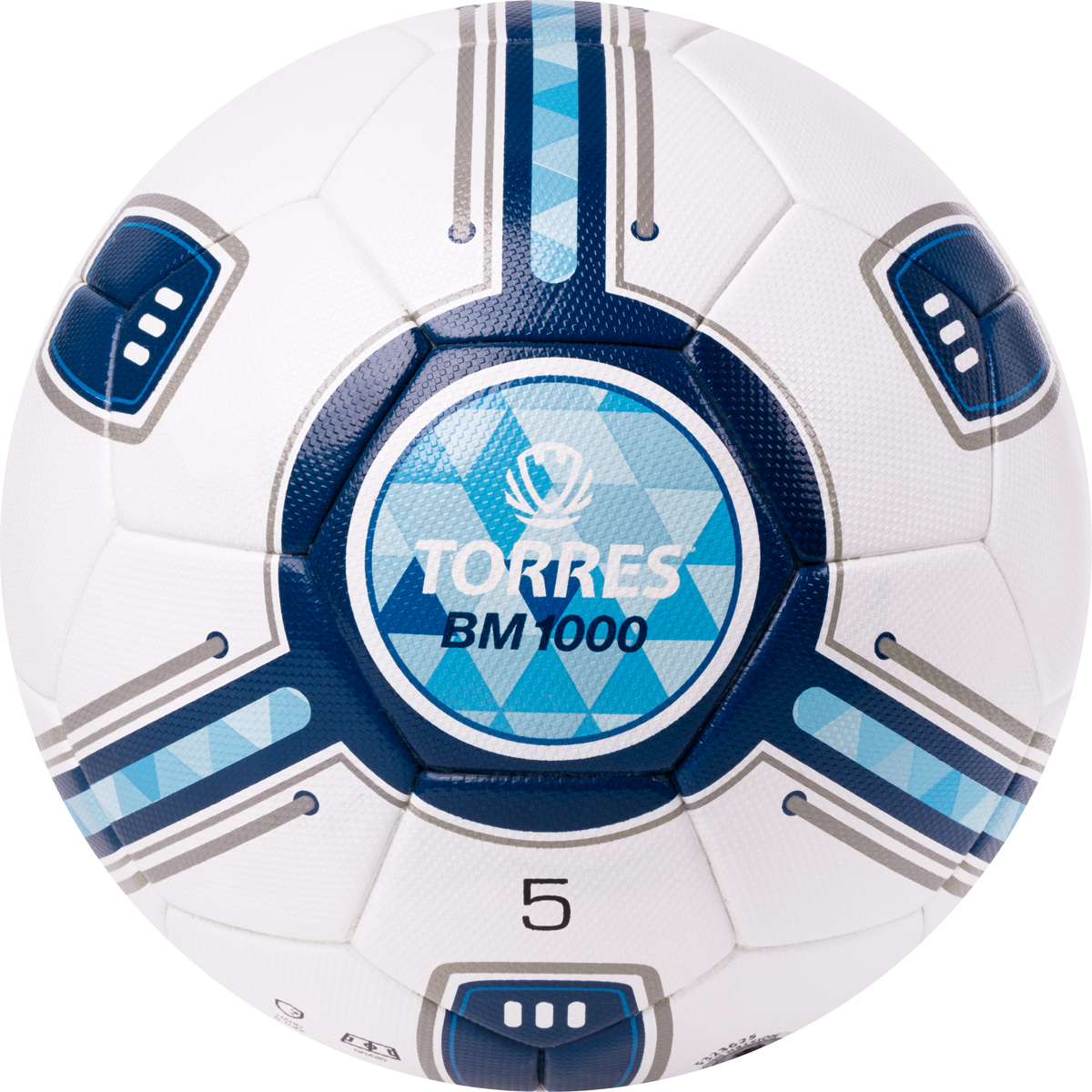 Мяч футб. TORRES BM 1000, F323625, р.5, 32 панел., мягкий ПУ, термосшивка, бело-сине-голубой