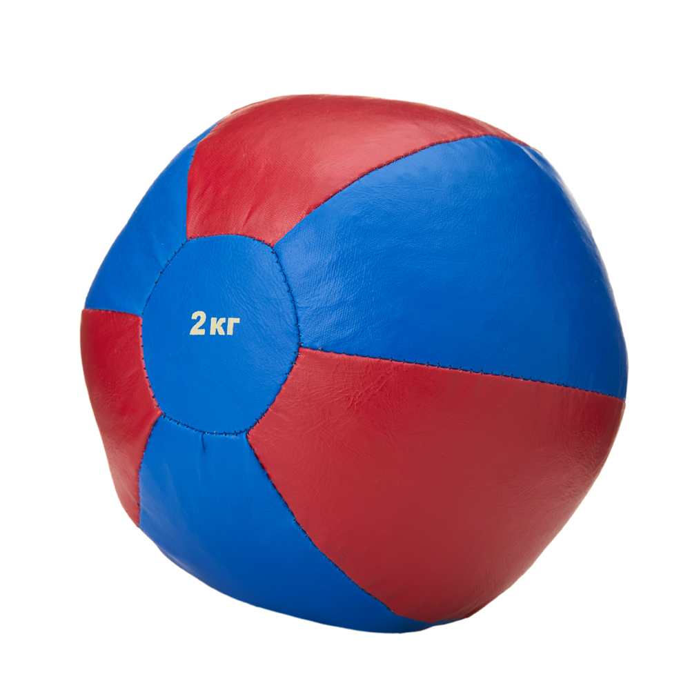 Медбол 3C144-K64, 2кг, иск.кожа, наполнитель резиновая крошка, диам. 19 см, маш сшивка, сине-красный