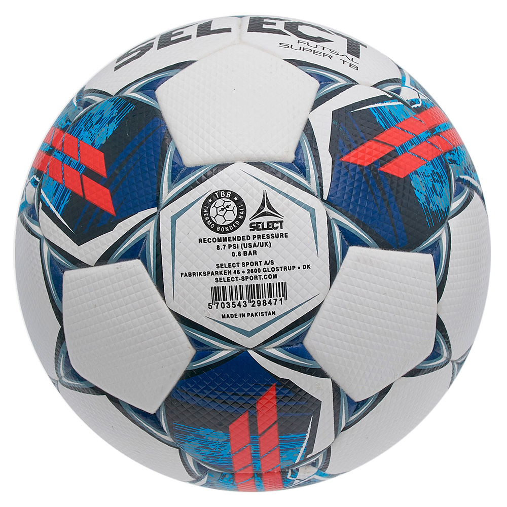 Мяч футзал. SELECT Futsal Super TB 3613460003,р.4, FIFA Quality Pro, 32п,ПУ, термосш,бело-сине-красн