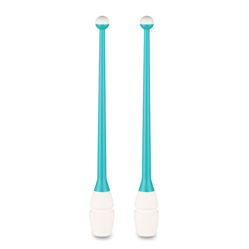 Булавы для худ. гимнастики INDIGO, IN017-BW, 36 см, пластик, каучук, в компл. 2шт, бирюз-бел