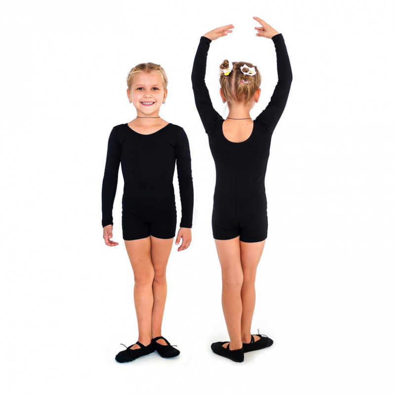 Комбинезон гимнастический длин. рукава Indigo SM-193-34, р.34,  хлопок, эластан, черный