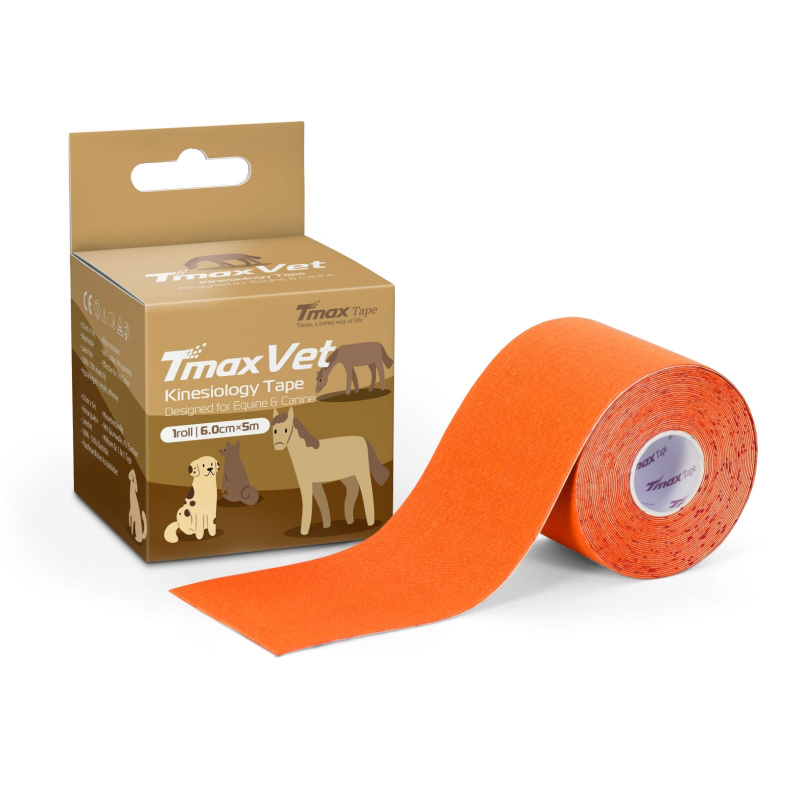 Тейп кинезиологический Tmax Vet (6см x 5м), арт. 425167, хлопок, оранжевый