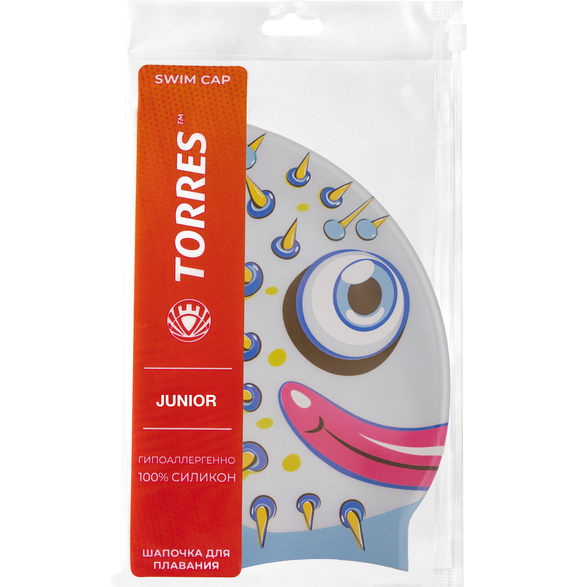 Шапочка для плав. дет. TORRES Junior, SW-12206BF, серо-голубой, силикон