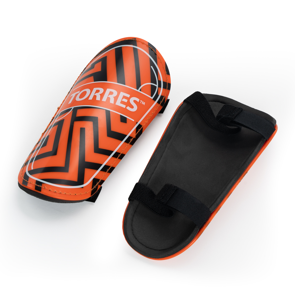 Щитки футбольные TORRES Club, FS2307L, р. L, без голеностопа, две заст. на лип, оранжево-черный