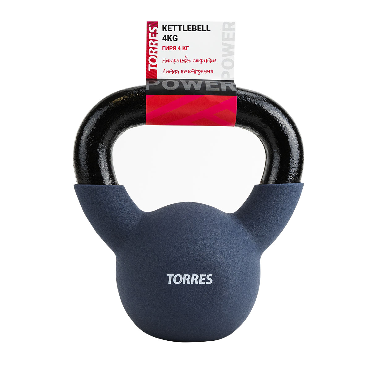Гиря TORRES 4 кг, PL55224, чугун в неопреновой оболочке, серый