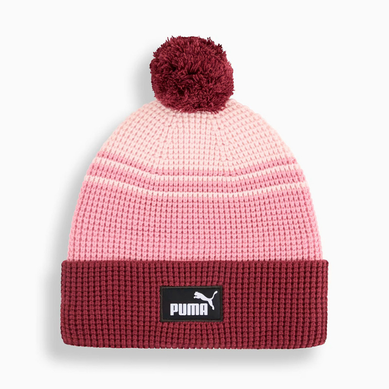 Шапка PUMA Ess Mid Crown Pom Beanie, 02655002, вискоза, полиэстер, нейлон, розово-бордовый