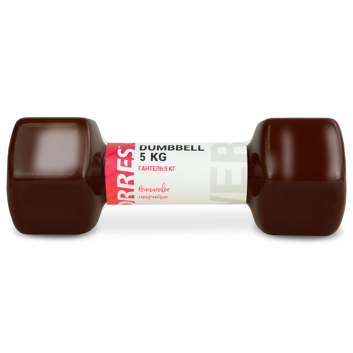Гантель TORRES 5 кг, PL522207, металл в виниловой оболочке, форма шестигранник, коричневый