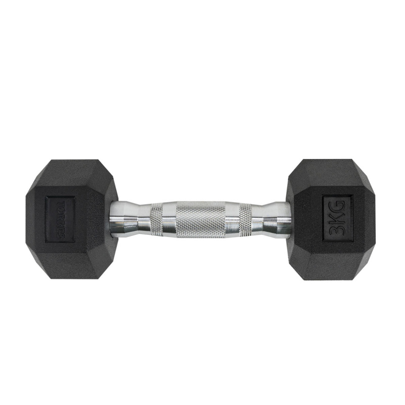 Гантель TORRES 3 кг, PL51903, металл в резиновой оболочке, форма шестигранник, черный