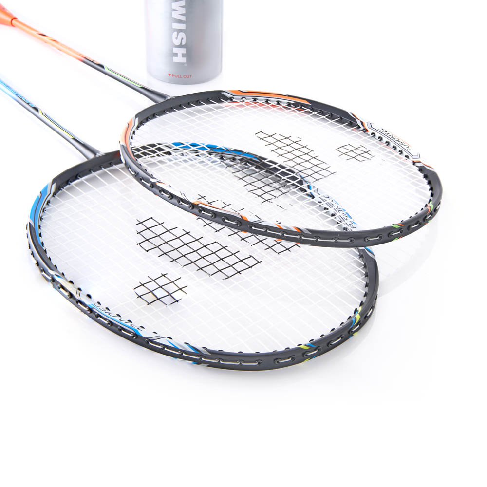Набор для бадминтона WISH Fusiontec 799K, 2 ракетки+2 волана,стал.стерж,алюм.обод,со струн,син-оранж