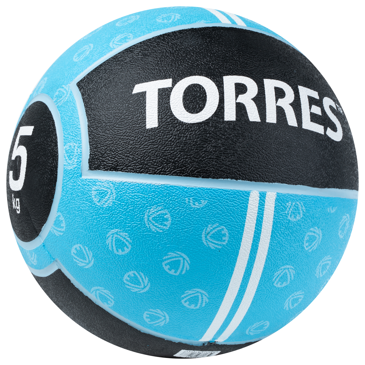 Медбол TORRES 5 кг, AL00235, резина, диаметр 25,4 см, черно-голубой