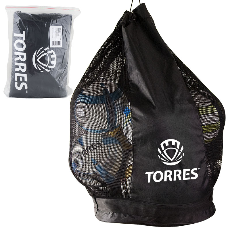 Сумка-баул для мячей TORRES, SS11069, на 15 футб.мячей, шнурок с фиксатором, черная