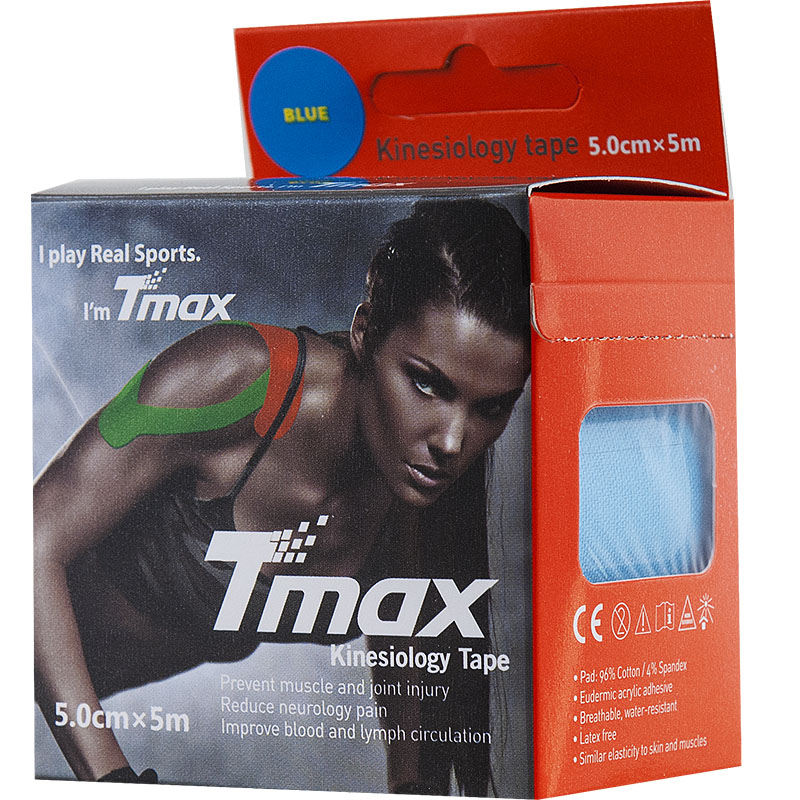 Тейп кинезиологический Tmax Extra Sticky Blue (5 см x 5 м), 423129, голубой