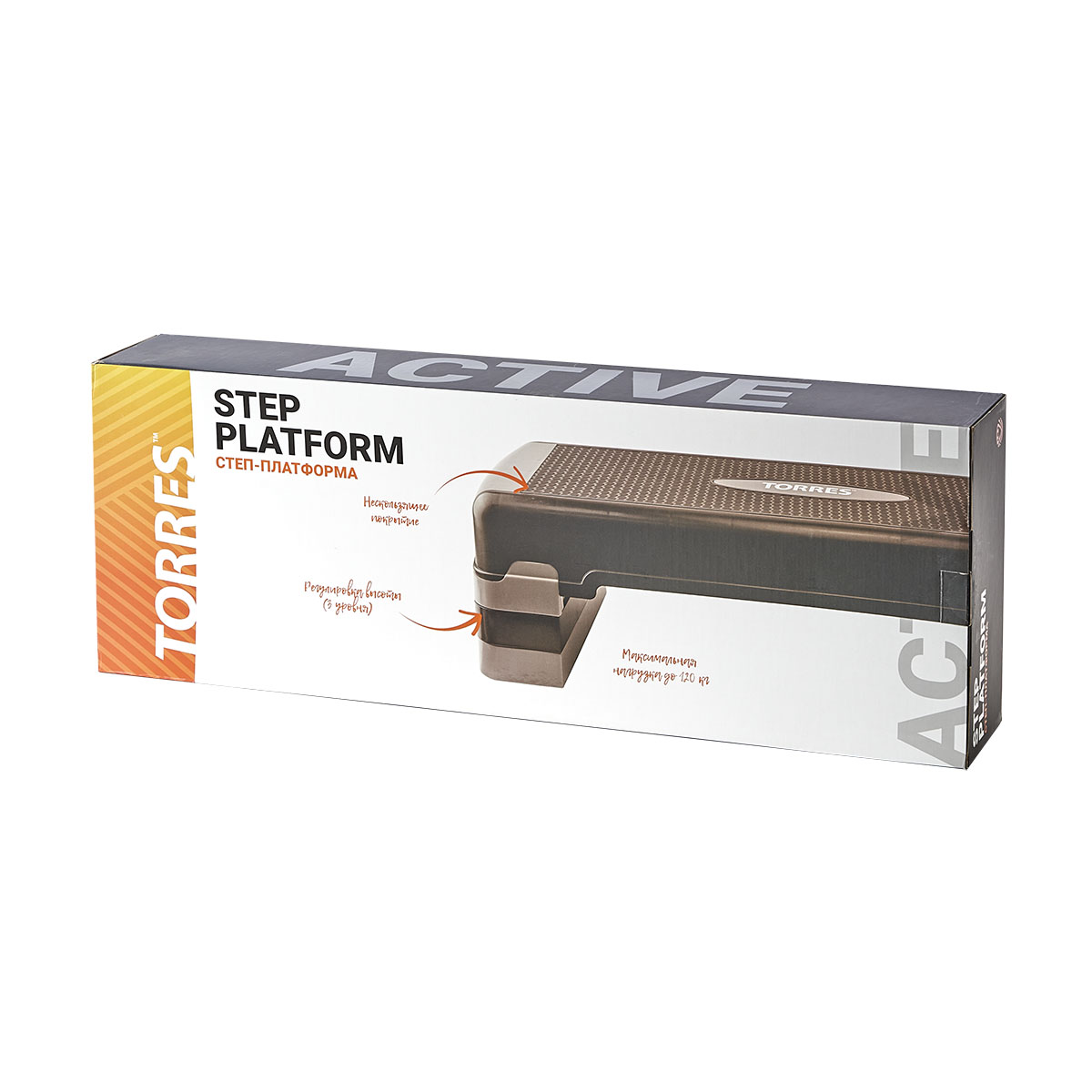 Степ-платформа TORRES, AL1023, три уровня, 90см*32см*15/20/25см, оранжево-черный