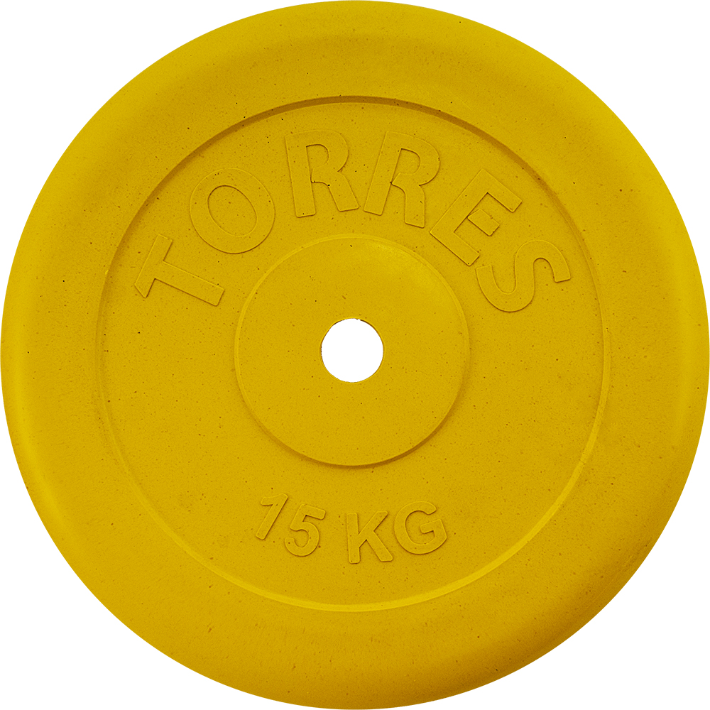 Диск обрезин. TORRES 15 кг, PL504215, d.25мм, металл в резиновой оболочке, желтый