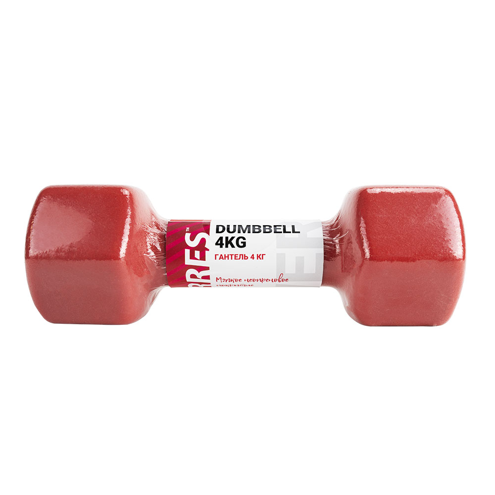 Гантель TORRES 4 кг, PL55014, металл в неопреновой оболочке, форма шестигранник, красный