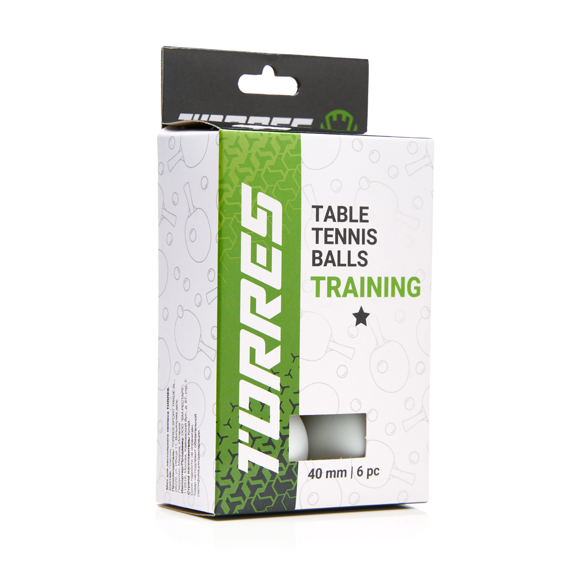Мяч для наст. тенниса TORRES Training 1*, TT23016, диам. 40+ мм, упак. 6 шт, белый