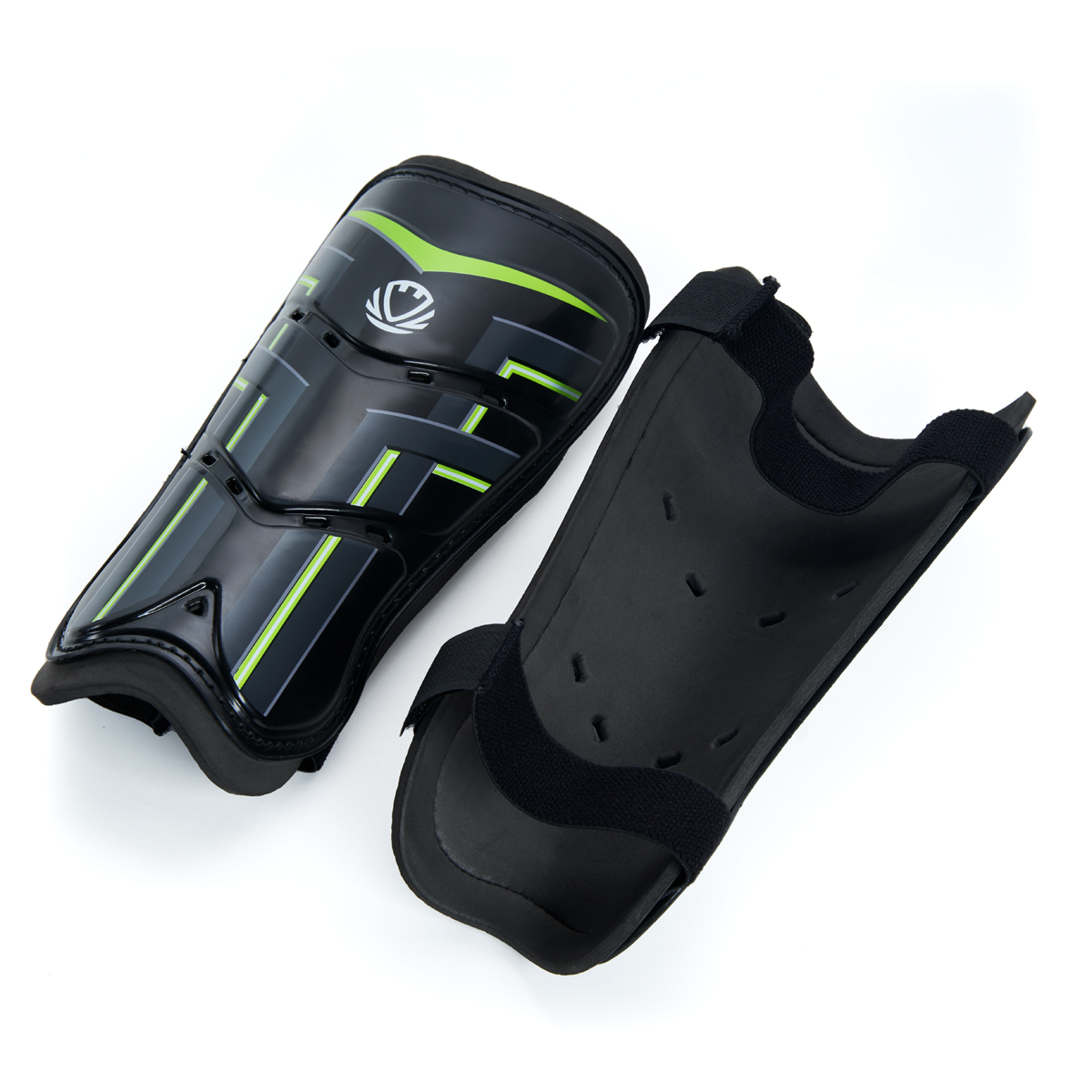 Щитки футбольные TORRES Training , FS2306S, р. S, без голеностопа, две заст. на лип, черно-салатовый