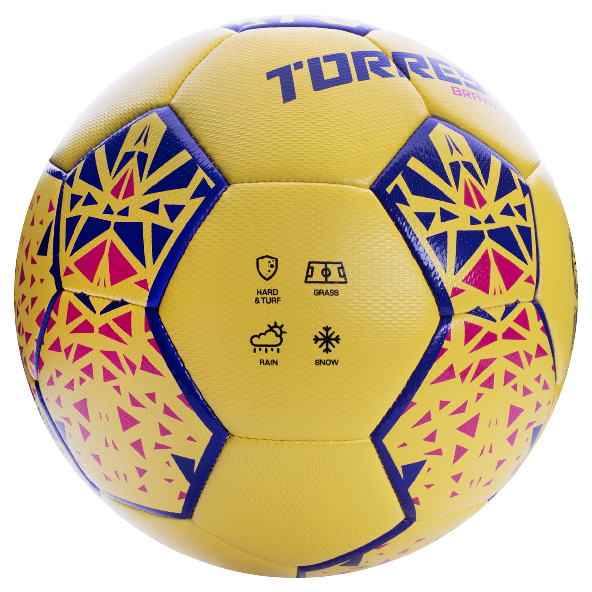 СЦ*Мяч футб. TORRES Bravo-5, F324115, р.5, ПУ, 4 сл, 32 п, гибрид.сшивка, желтый
