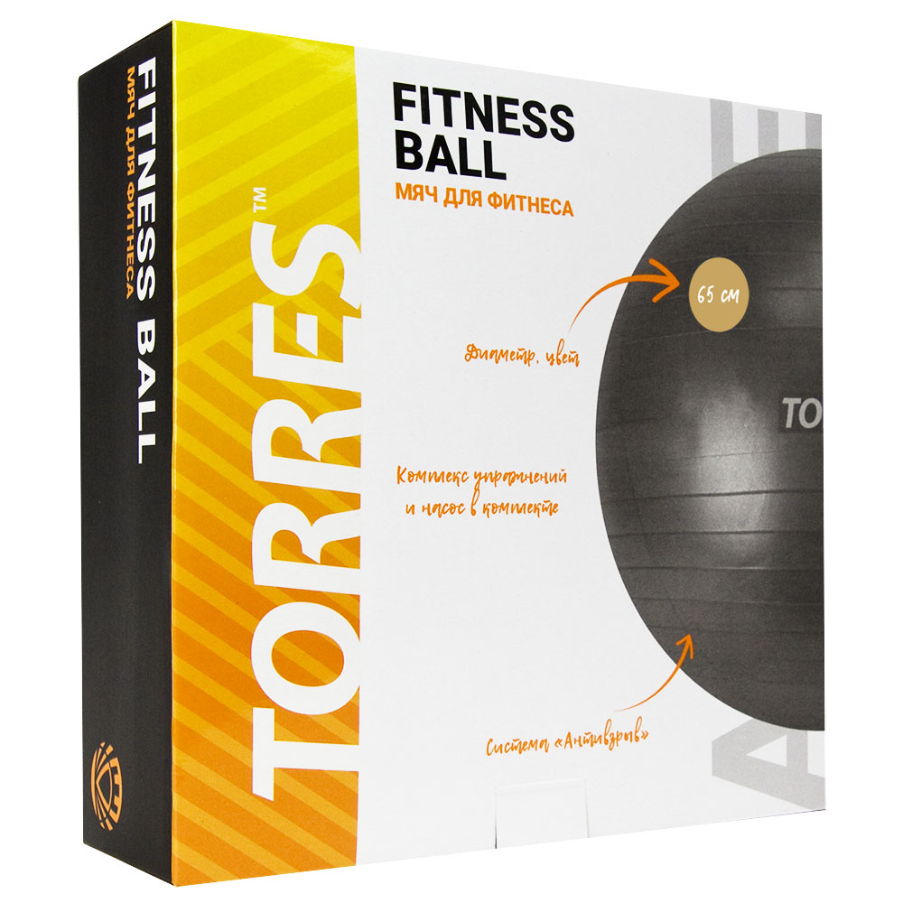 СЦ*Мяч гимн. TORRES, AL122165BG, диам. 65 см, эласт. ПВХ,с защ. от взрыва, с насосом, песочный