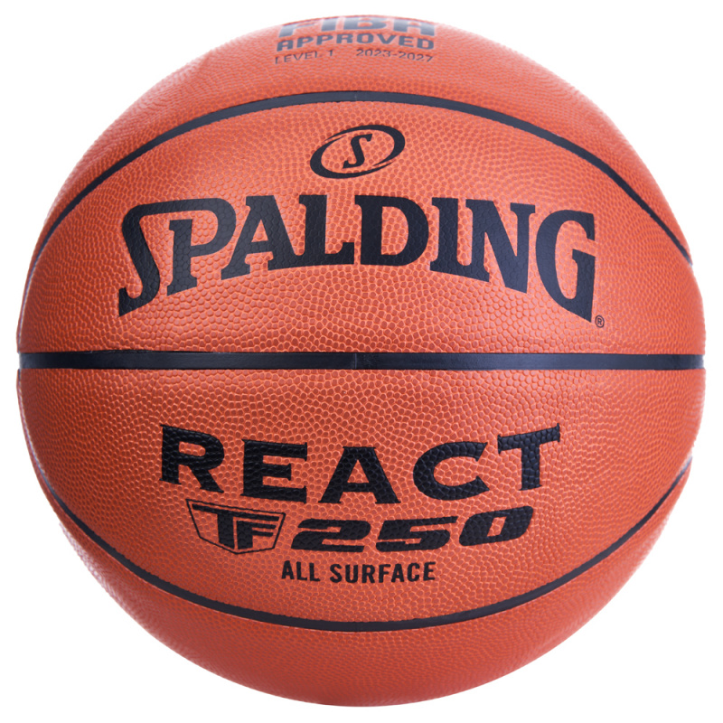 Мяч баск. SPALDING TF-250 React 76967z, р.7, FIBA Approved, композит. кожа (ПУ), коричнево-черный