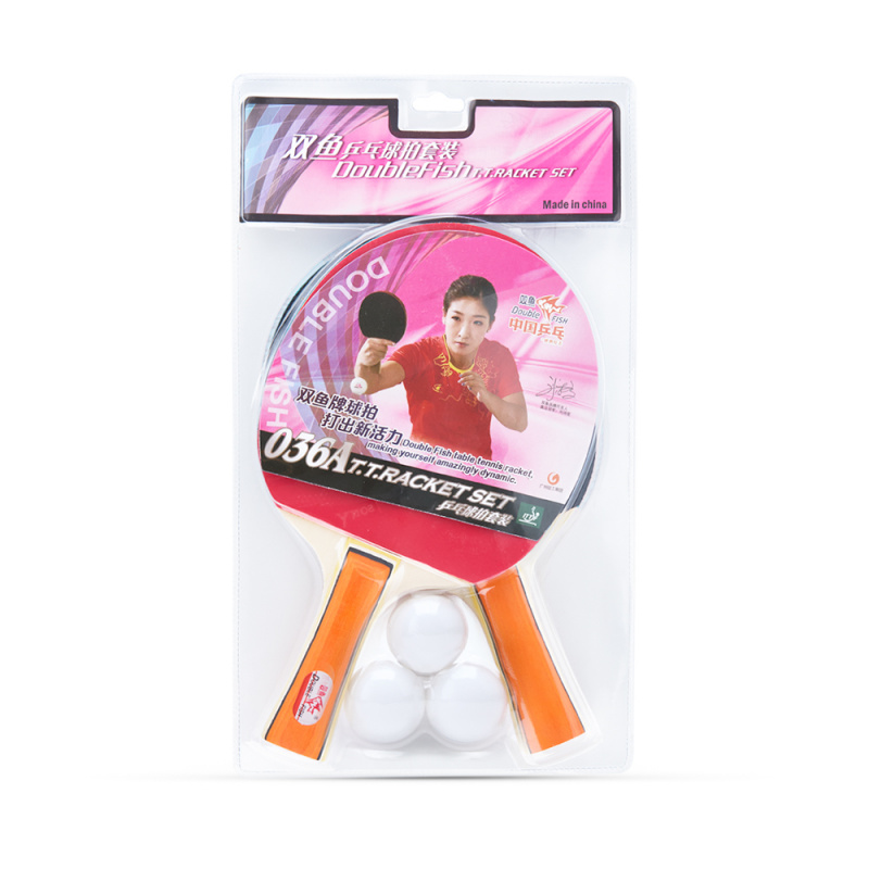 Набор для н/т DOUBLE FISH, 036A, для любителей, 2 ракетки и 3 мяча, наклад.1,5 мм, конич. ручка