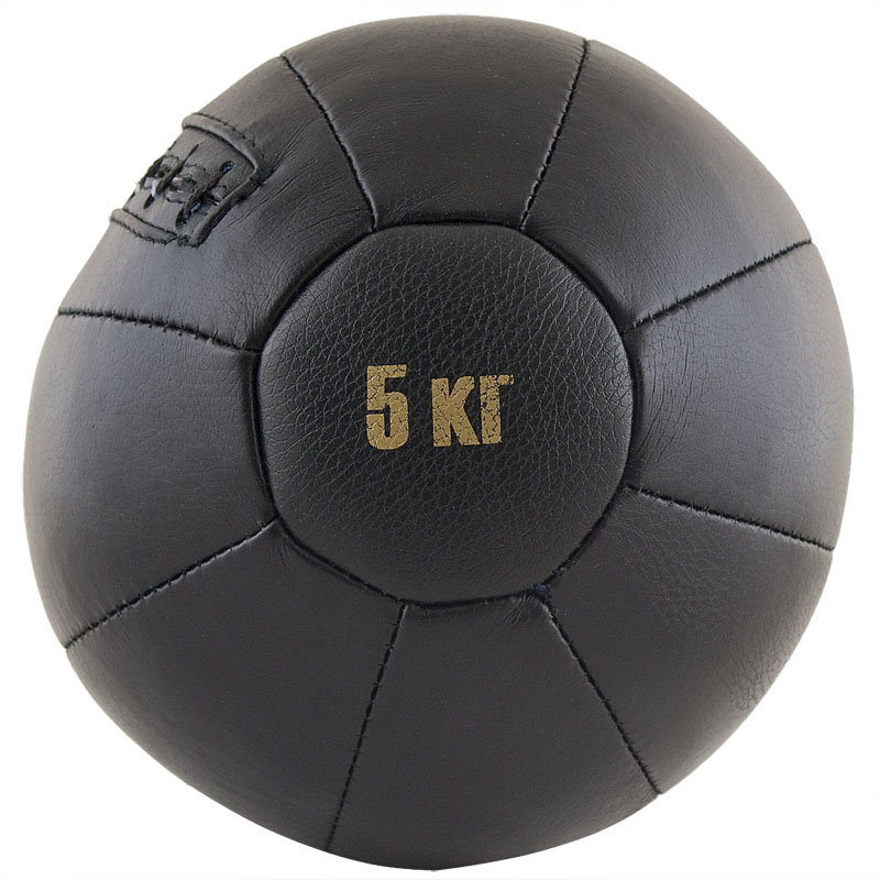 Медбол FS№5000, 5 кг, нат. кожа, наполнитель резиновая крошка, диам. 25 см, машинная сшивка, черный