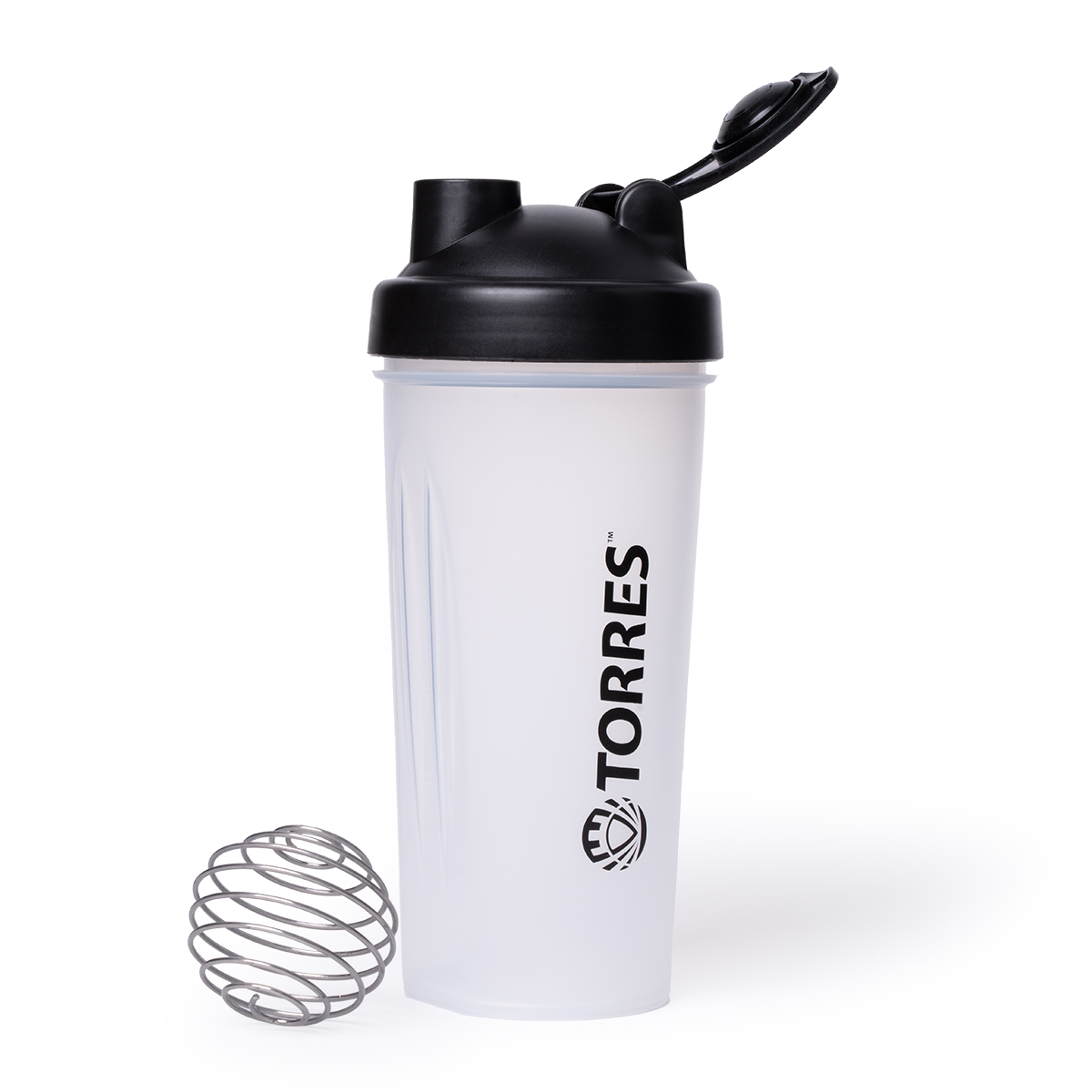 Шейкер спортивный TORRES, S01-600-01, 600мл, черная крышка с колпачком, пластик, прозрачный