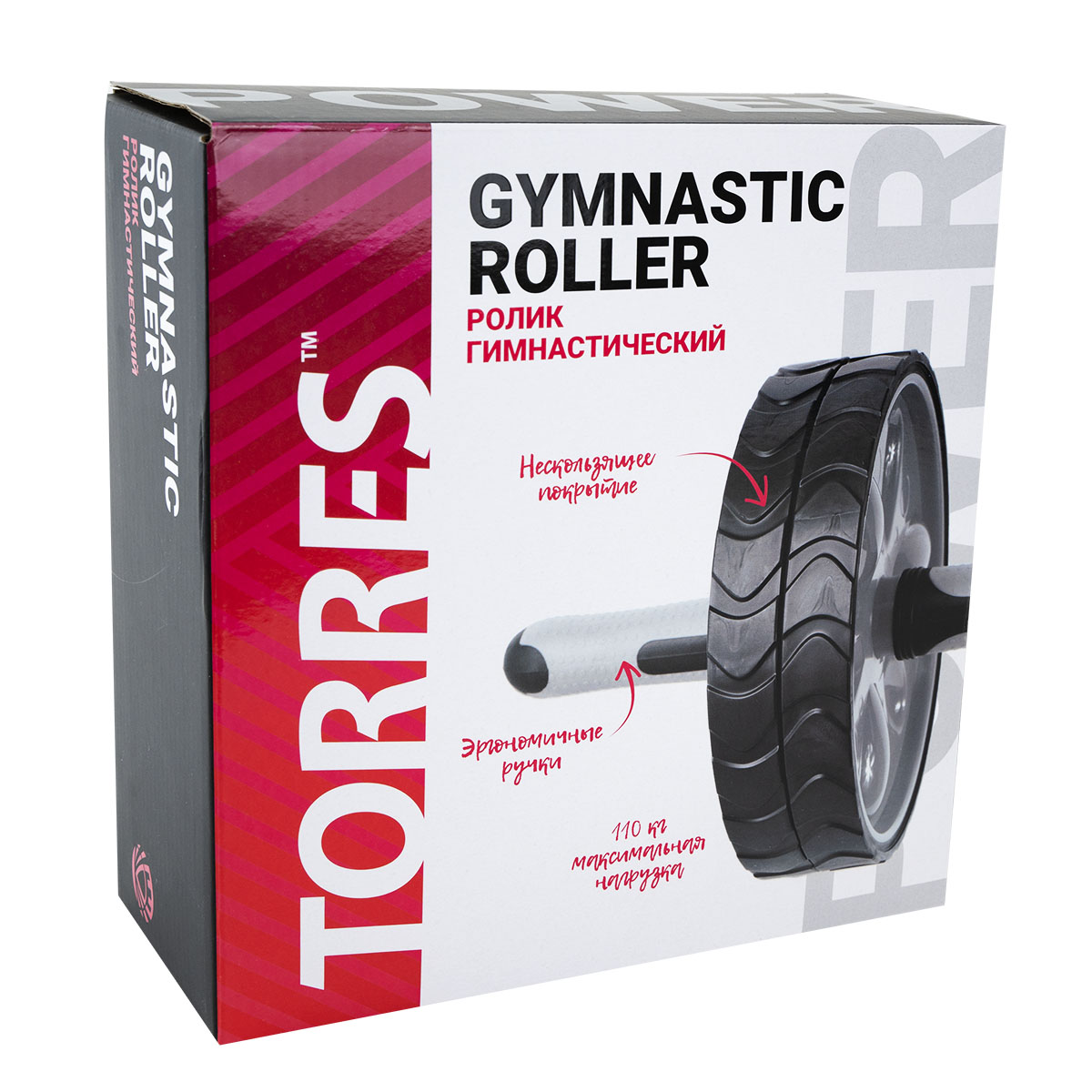 Ролик гимнастический TORRES двойной, PL5013, мет., пластик, нескольз. протектор, красно-черный