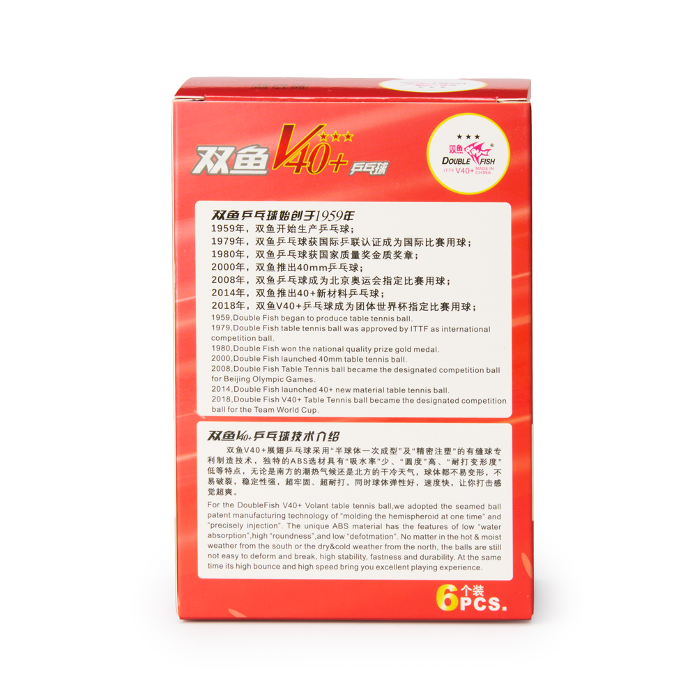 Мяч для наст. тенниса DOUBLE FISH 3***, V111F, диам. V40+мм, ITTF Appr,плаcтик,упак.6 шт, белый