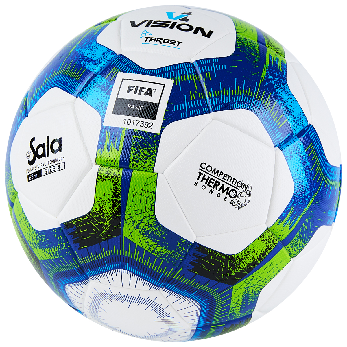 Мяч футзал. VISION Target, FS324094, FIFA Basic, р.4, 32 п. PU, 3 подкл.сл, термосшивка, бело-синий