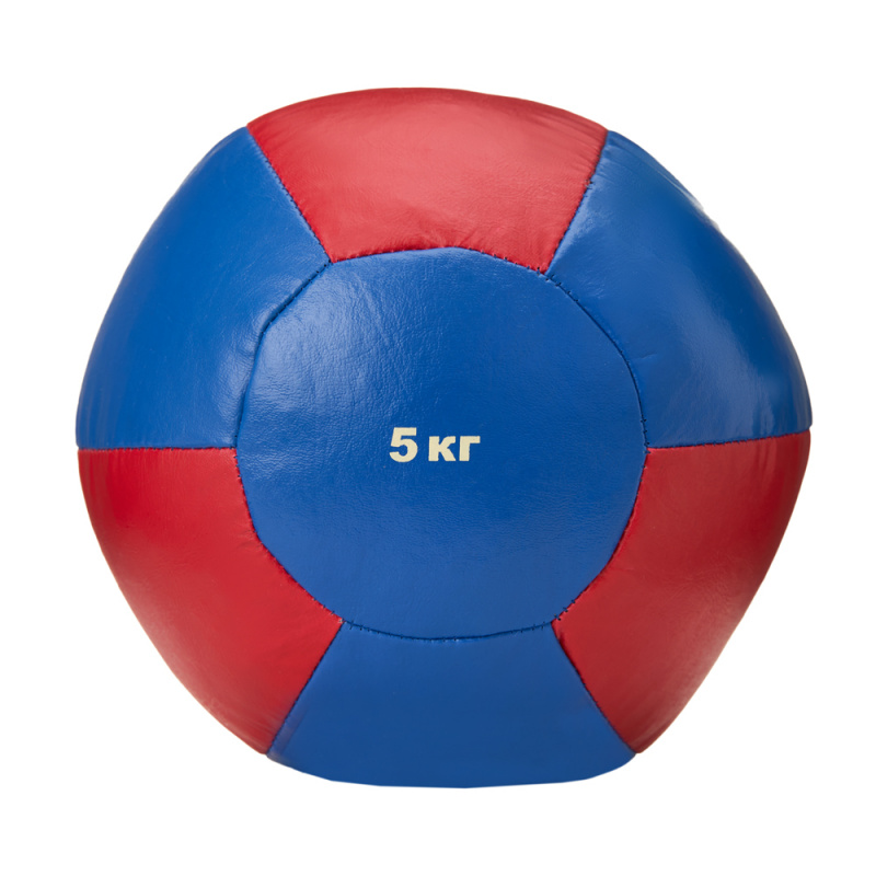 Медбол 3C147-K64, 5кг, иск.кожа, наполнитель резиновая крошка, диам. 21 см, маш сшивка, сине-красный