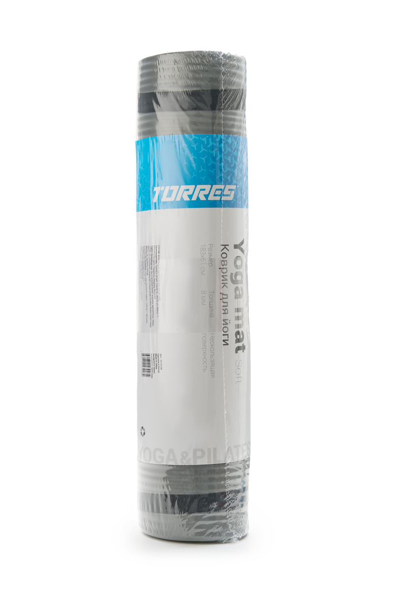 Коврик для йоги TORRES SOFT, YL10108, NBR(синт.каучук), толщина 0,8 см, серый