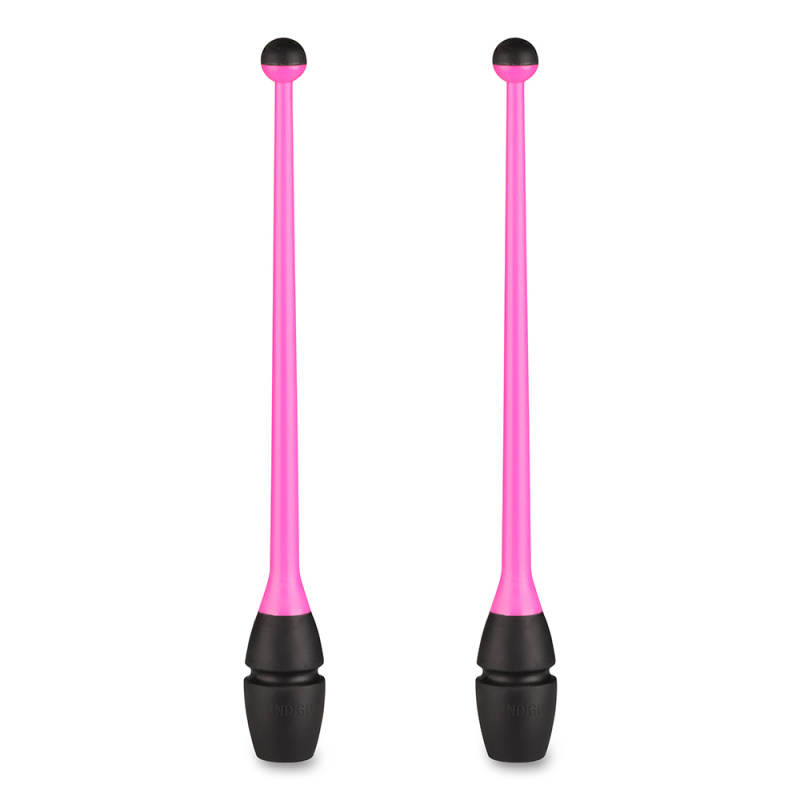 Булавы для худ. гимнастики INDIGO, IN018-PB, 41 см, пластик, каучук, в компл. 2шт, розово-черный