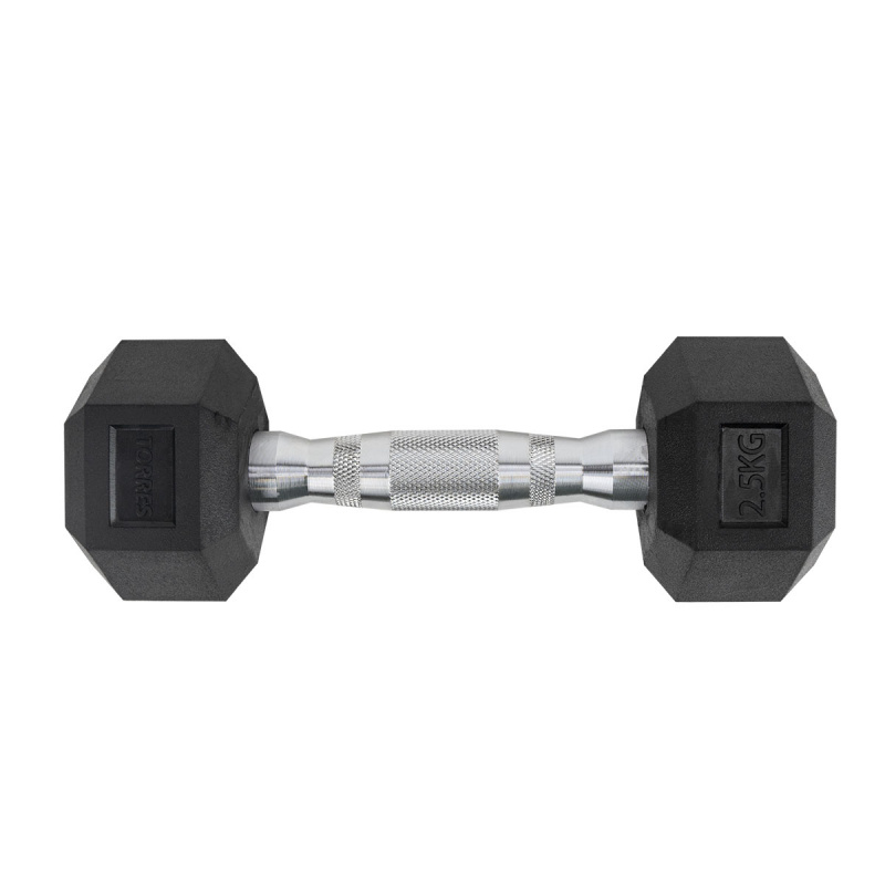 Гантель TORRES 2,5 кг, PL519025, металл в резиновой оболочке, форма шестигранник, черный