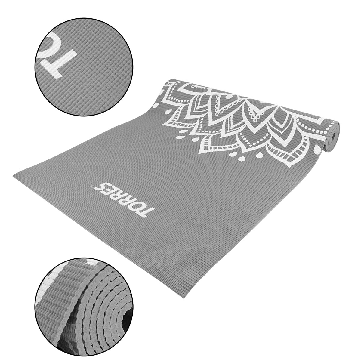 Коврик для йоги TORRES Relax 4, YL12224G, PVC 4 мм, нескользящее покрытие, серый