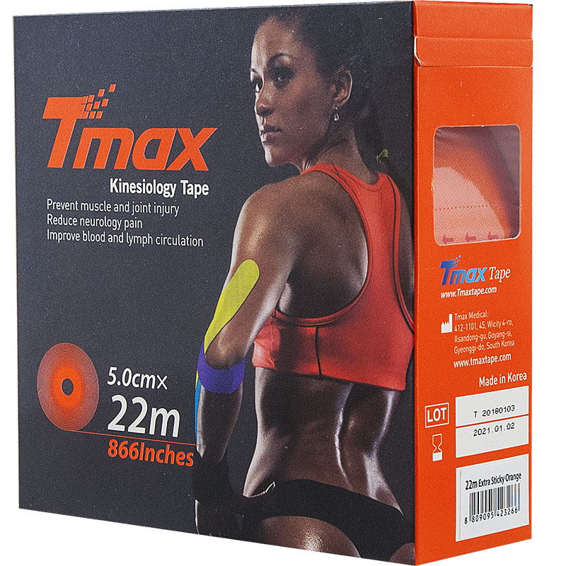 Тейп кинезиологический Tmax 22m Extra Sticky Orange (5 см x 22 м), 423266, оранжевый