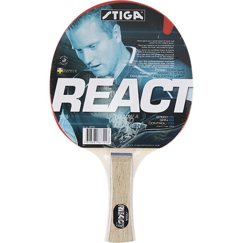 Ракетка для н/т Stiga React WRB, 1877-01, для начинающ, накладка 1,5 мм ITTF, конич. ручка