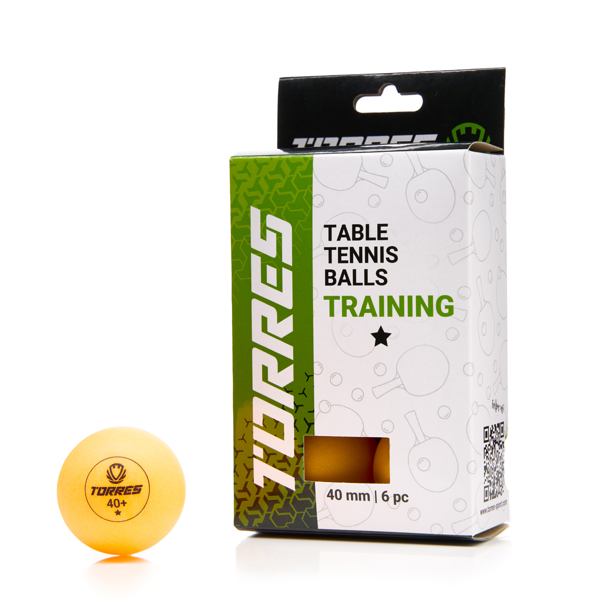 Мяч для наст. тенниса TORRES Training 1*, TT23015, диам. 40+ мм, упак. 6 шт, оранж