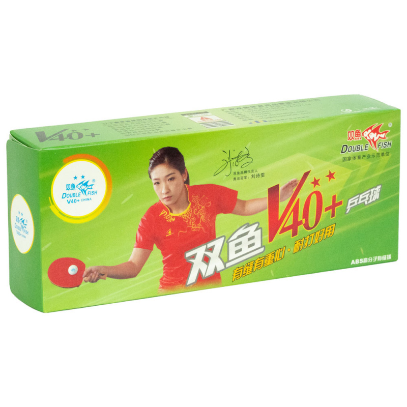 Мяч для наст. тенниса DOUBLE FISH 2**, арт. V40+2, диам. V40+мм,плаcтик,упак.10 шт,белый