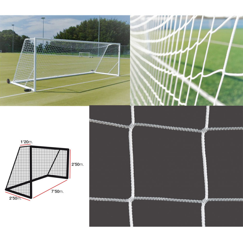 Сетка футб. EL LEON DE ORO, 12444012000, a:7.5 b:2.5 c:1.2 d:2.5, нить 4мм ПП, ячейка 10х10 см,белый