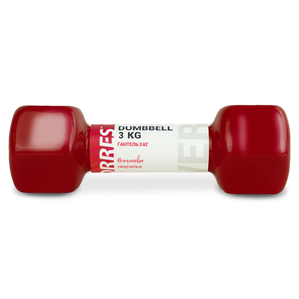 Гантель TORRES 3 кг, PL522205, металл в виниловой оболочке, форма шестигранник, красный