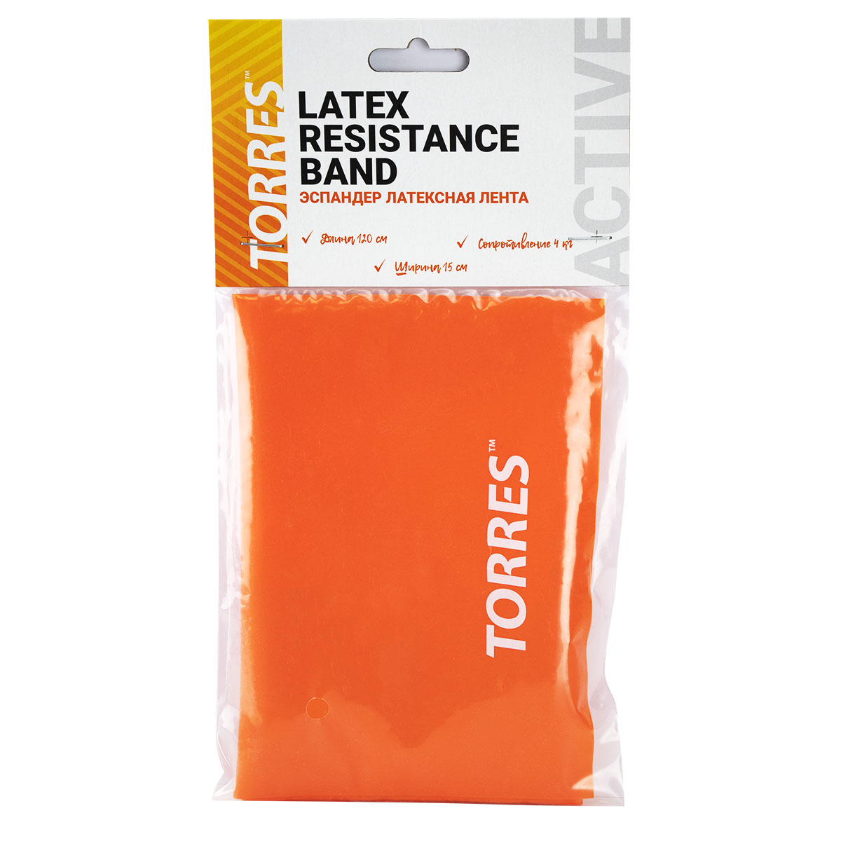 Эспандер TORRES латексная лента , AL0021,длина 120 см, шир.15 см, сопротивление 4 кг.,оранж