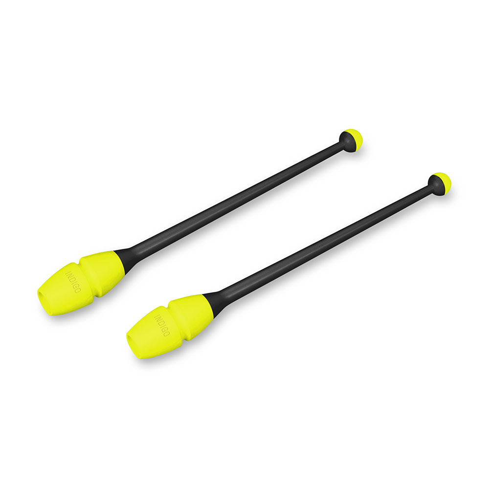 Булавы для худ. гимнастики INDIGO, IN018-BKL, 41 см, пластик, каучук, в компл. 2шт, черно-лимонный
