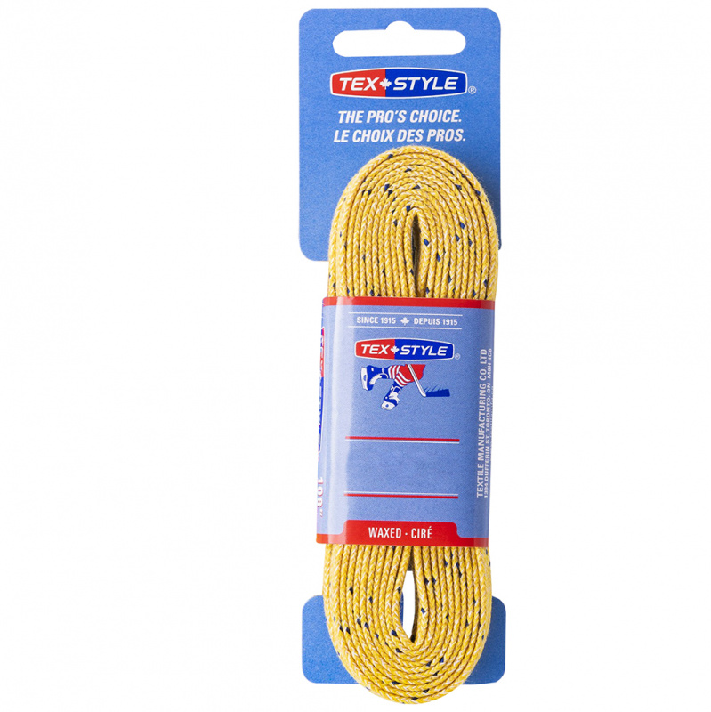 Шнурки для коньков Texstyle Double Blue Line Waxed, 1510MT-YL-274, полиэстер, 274см, желтый