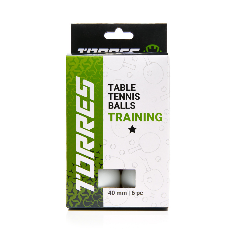 Мяч для наст. тенниса TORRES Training 1*, TT23016, диам. 40+ мм, упак. 6 шт, белый